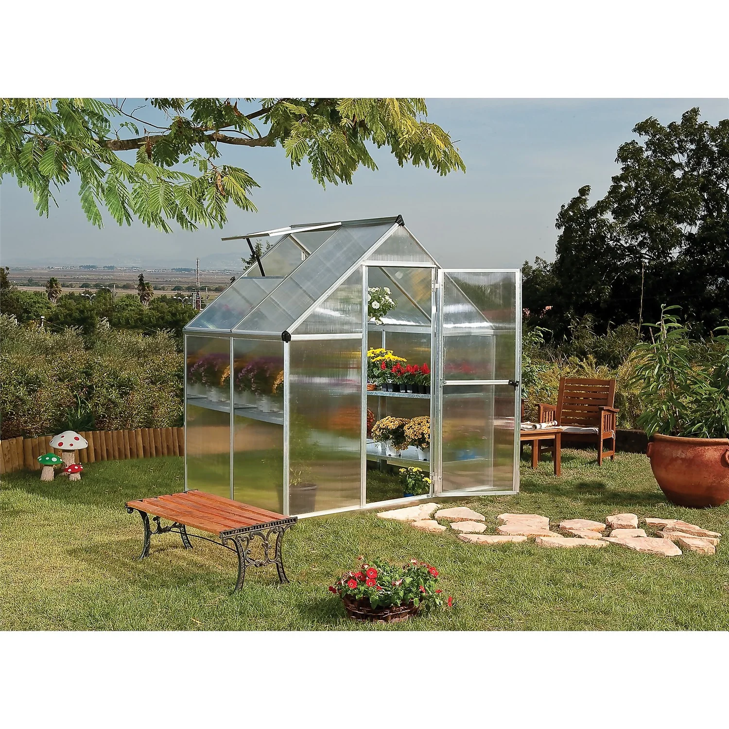 Palram 6 X 4ft Canopia Mythos Greenhouse - Silver 4 Palram 6 X 4ft Canopia Mythos Greenhouse - Silver - Image 2
