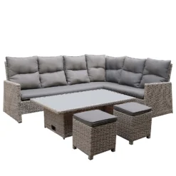 Mortimer Grey Rattan Garden Corner Sofa Set -Garden Outdoor Equipment Store 12887790 1205047776415101