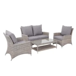 Florence 4 Seater Grey Rattan Garden Sofa Set -Garden Outdoor Equipment Store 12887803 1594843689581184