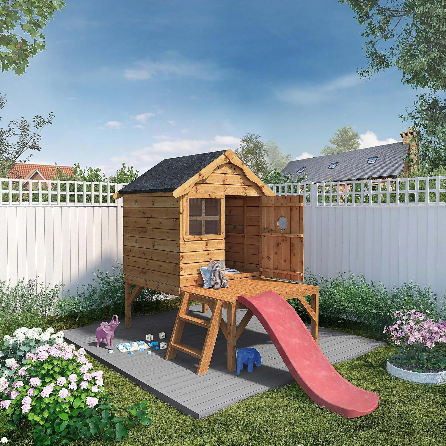 Mercia 7 X 9'4ft Snug Wooden Playhouse Tower & Slide - Installation Included 4 Mercia 7 X 9'4ft Snug Wooden Playhouse Tower & Slide - Installation Included - Image 2