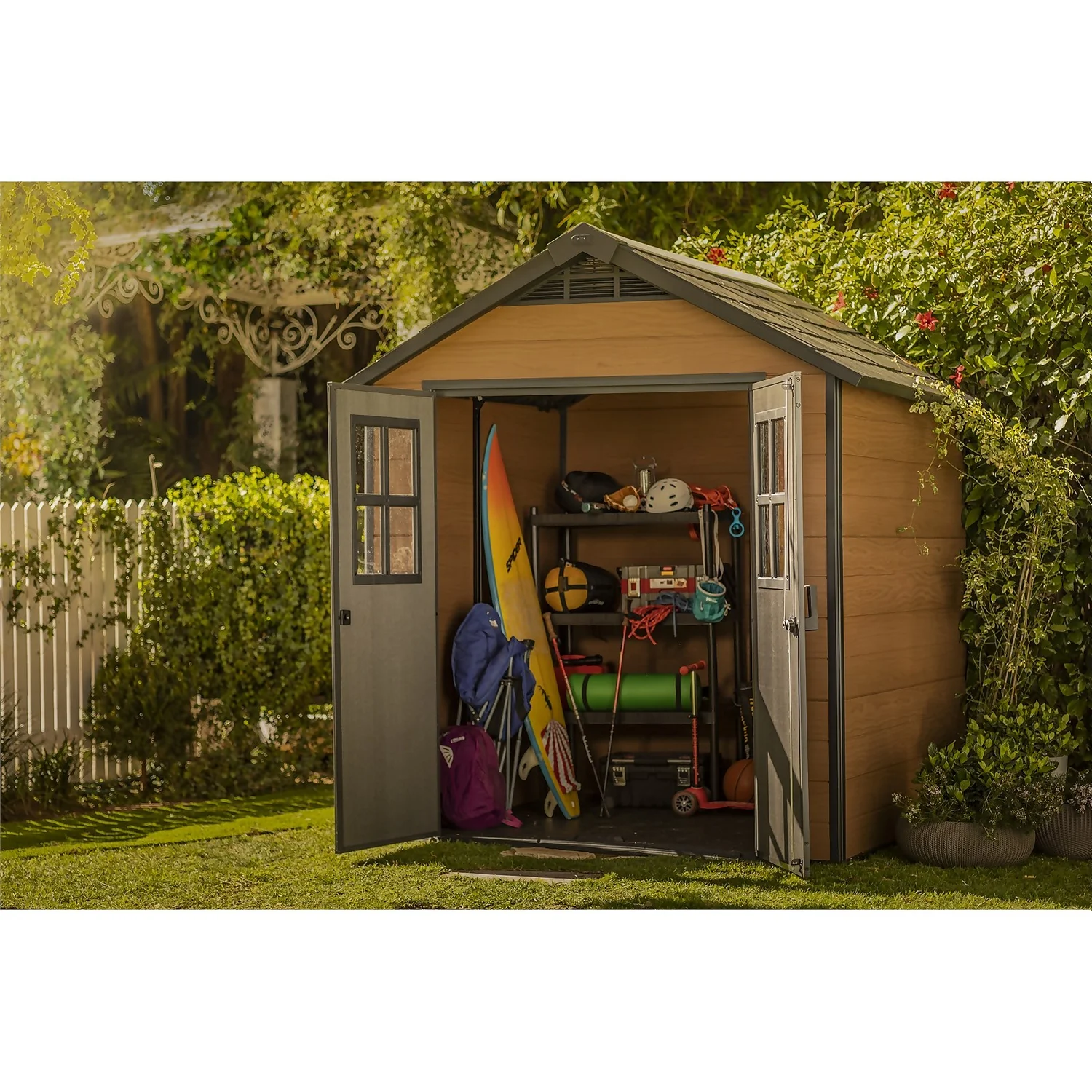 Keter Newton 7.5 X 7ft Outdoor Plastic Garden Storage Shed - Brown 4 Keter Newton 7.5 X 7ft Outdoor Plastic Garden Storage Shed - Brown - Image 2