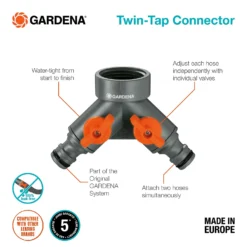 GARDENA Twin Tap Connector 26.5 Mm (G 3/4") -Garden Outdoor Equipment Store 13043402 2014907556796263