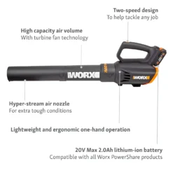 Worx WG547E Turbine 20V 2.0Ah Cordless Garden Blower -Garden Outdoor Equipment Store 13326414 7854900642900455