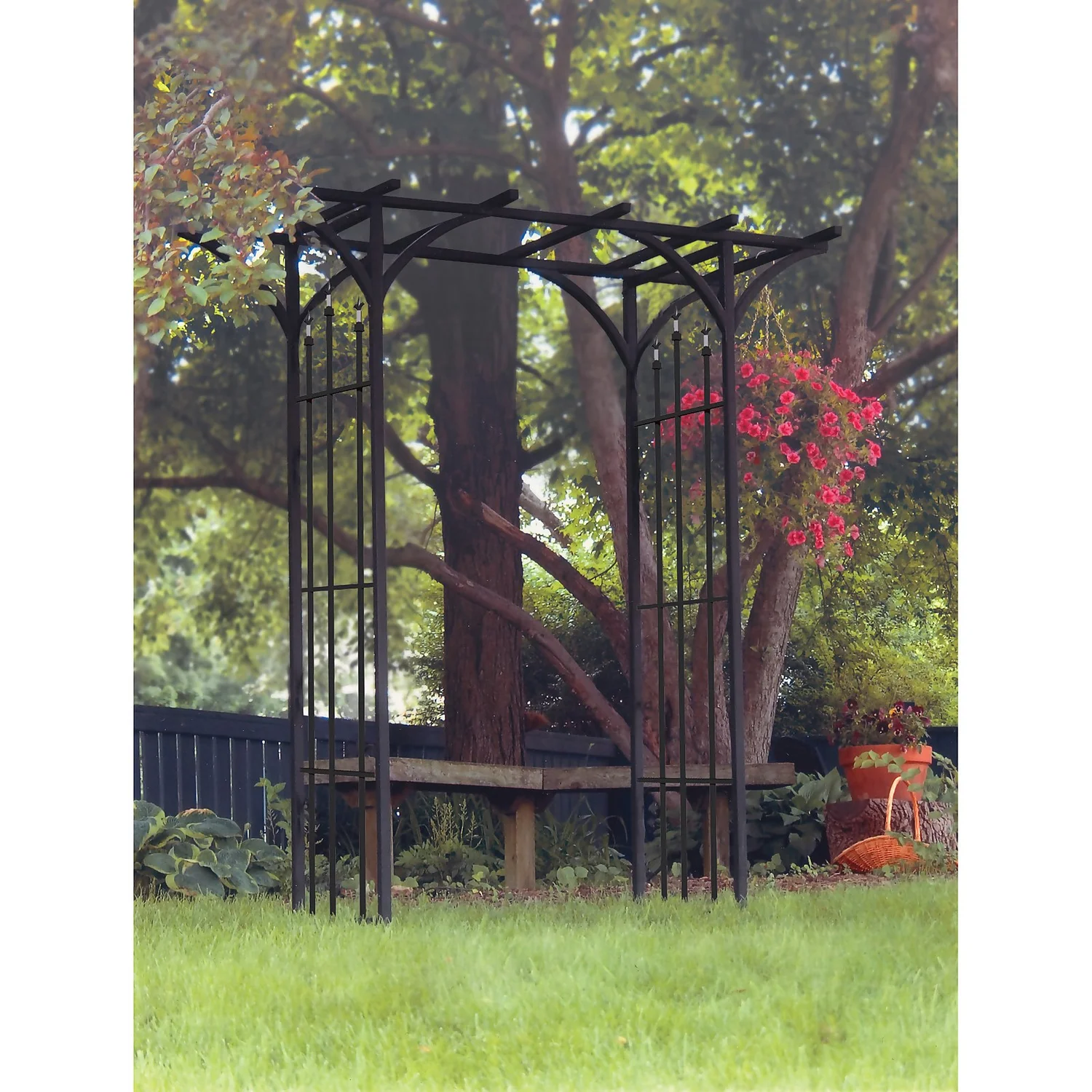 Panacea Flat Top Garden Steel Arch With Finials - Black 4 Panacea Flat Top Garden Steel Arch With Finials - Black - Image 2