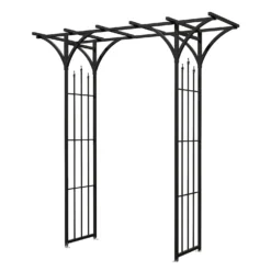 Panacea Flat Top Garden Steel Arch With Finials - Black