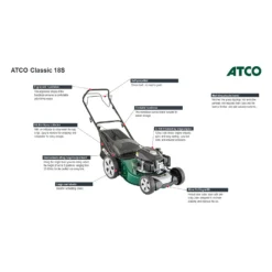 Atco 139cc Classic 18S Petrol Lawn Mower - 46cm -Garden Outdoor Equipment Store 13483565 1664929335782785