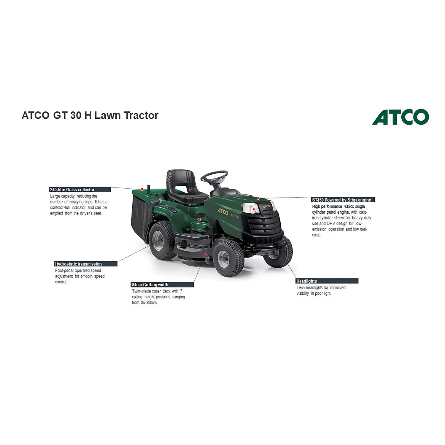 Atco 432cc GT 30H Petrol Lawn Tractor - 84cm 5 Atco 432cc GT 30H Petrol Lawn Tractor - 84cm - Image 3