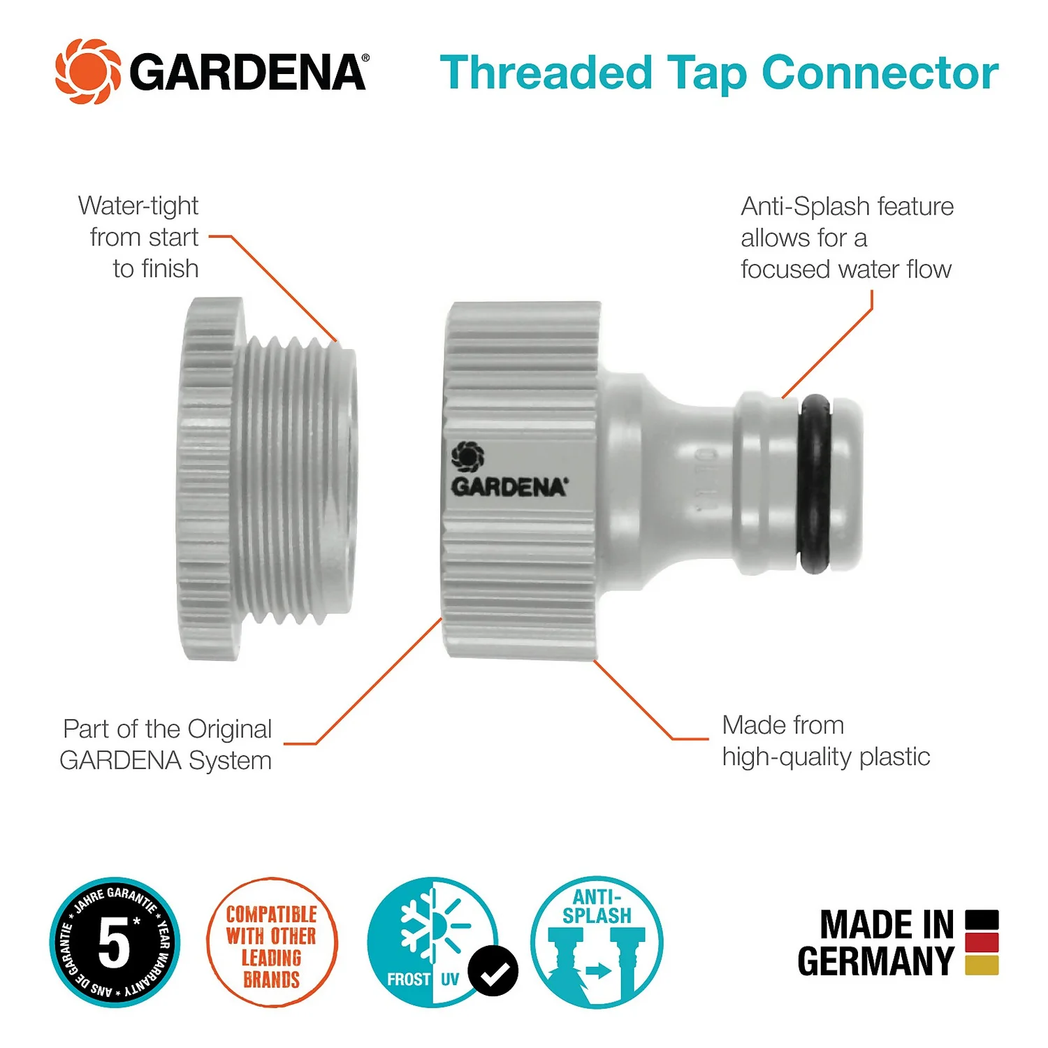 GARDENA Threaded Tap Hose Pipe Connector 6 GARDENA Threaded Tap Hose Pipe Connector - Image 4