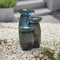Stylish Fountain Glazed Trio Water Feature With LEDs -Garden Outdoor Equipment Store 13846047 2094962028314981