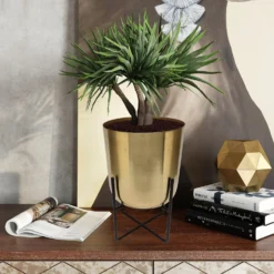 Brass Indoor Plant Pot With Cross Stand - 13.5cm -Garden Outdoor Equipment Store 13887188 1304999809734982