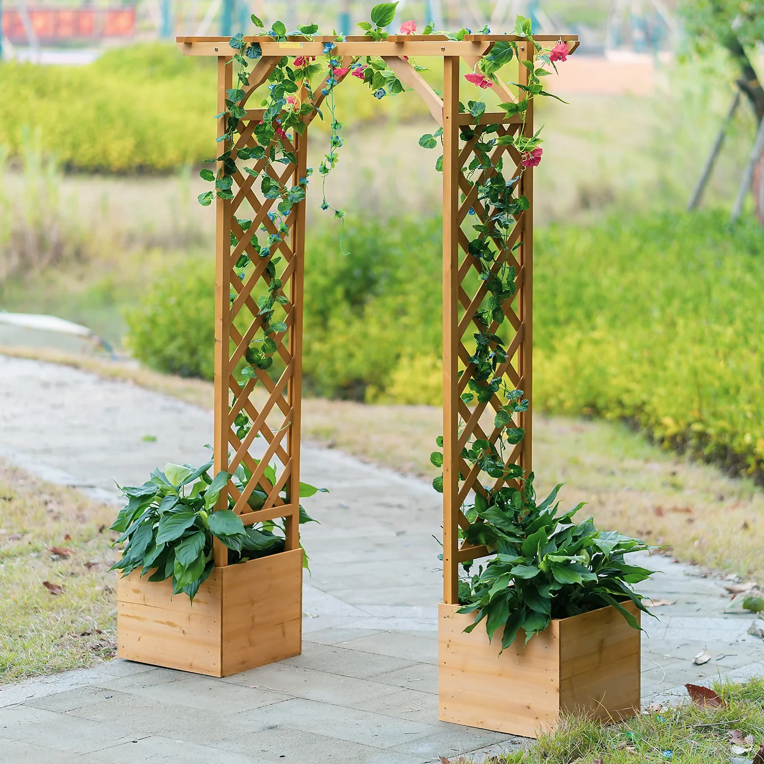 Homebase Wooden Garden Arched Trellis With Planters 5 Homebase Wooden Garden Arched Trellis With Planters - Image 3