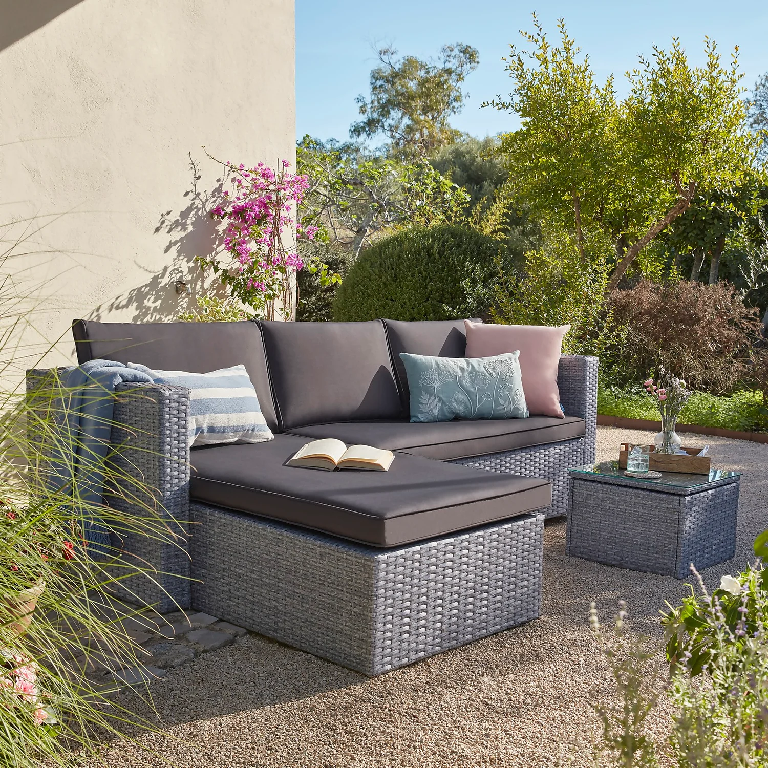 Alexandria Rattan Effect Garden Corner Sofa Set - Ash Grey 3 Alexandria Rattan Effect Garden Corner Sofa Set - Ash Grey