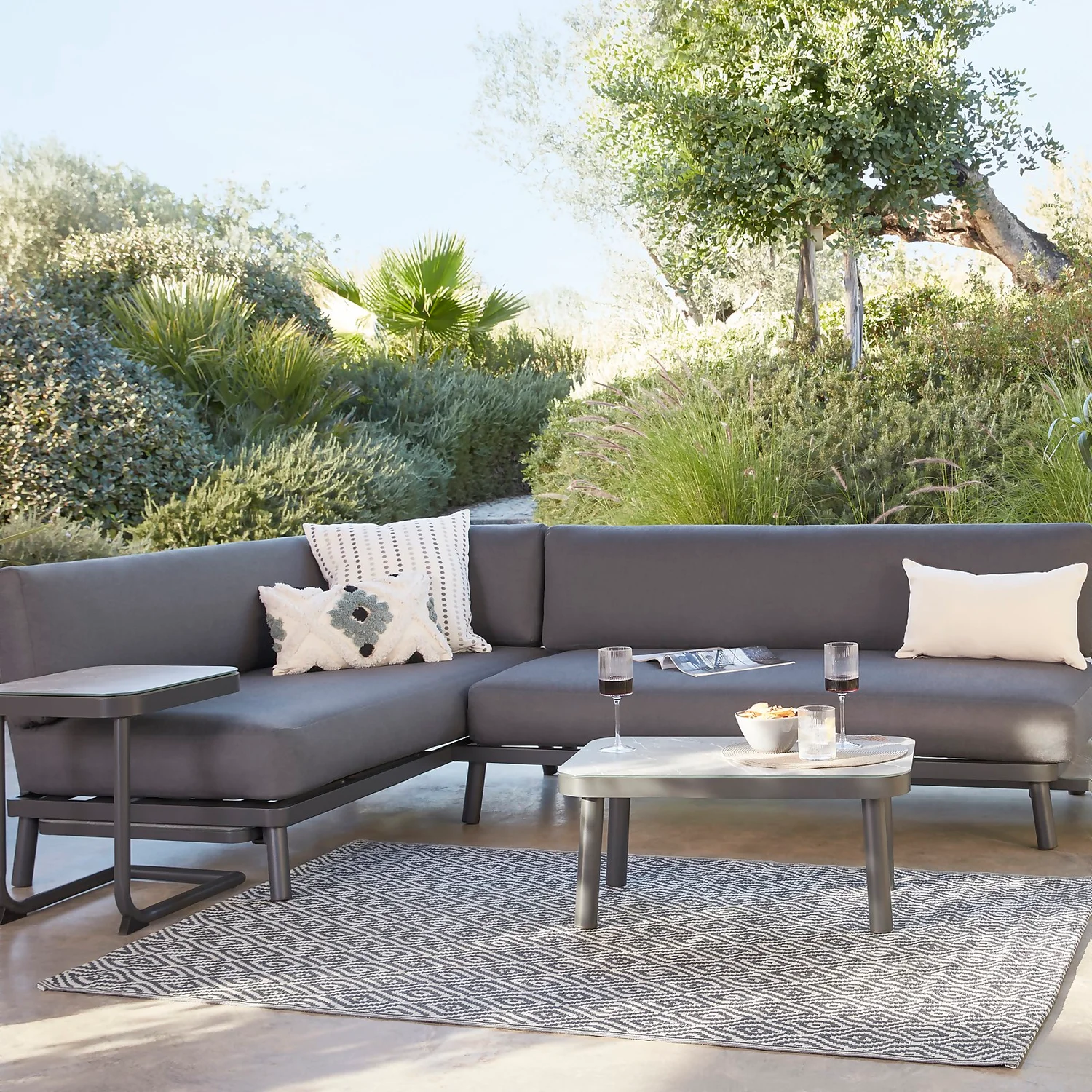 Heba Grey Metal Garden Corner Sofa Set 3 Heba Grey Metal Garden Corner Sofa Set