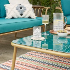 Omari Metal Garden Sofa Set - Teal & Gold 15 Omari Metal Garden Sofa Set - Teal & Gold -Garden Outdoor Equipment Store 14005703 1365022638067828