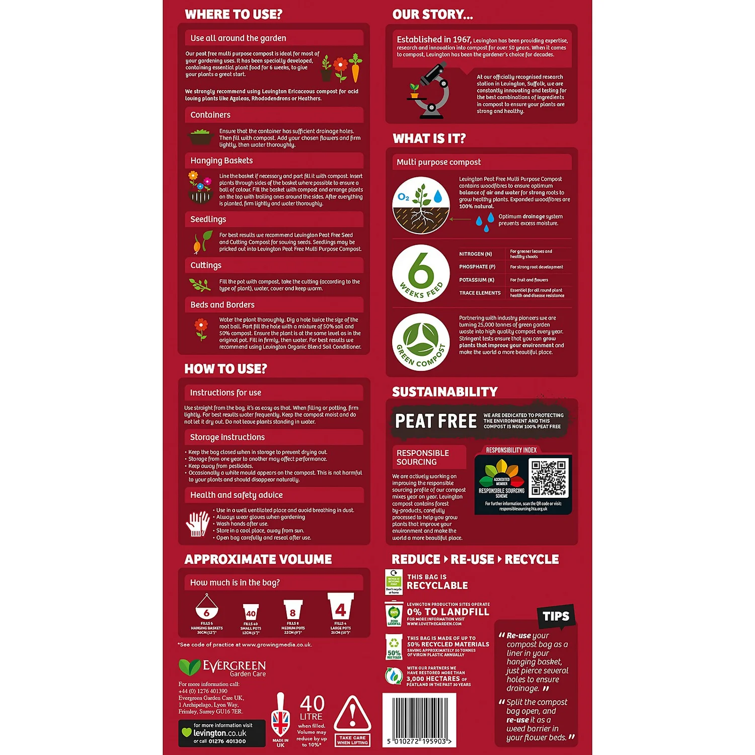 Levington Peat Free Multi Purpose Compost 40L 4 Levington Peat Free Multi Purpose Compost 40L - Image 2