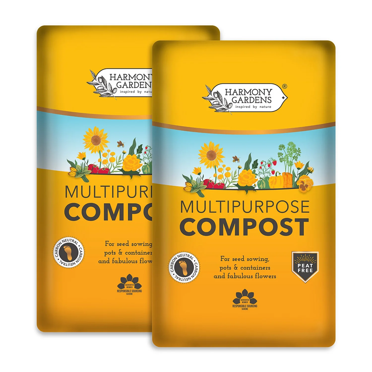 Harmony Gardens Multipurpose Compost - 2 Bags (Total 100 Litres / 23Kg) 3 Harmony Gardens Multipurpose Compost - 2 Bags (Total 100 Litres / 23Kg)